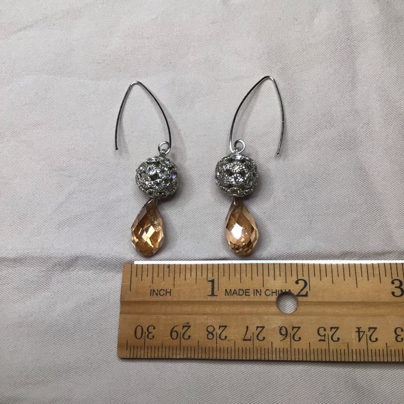 Champagne Crystal Teardrop Sterling Silver Dangle Earring - Picture 4 of 4